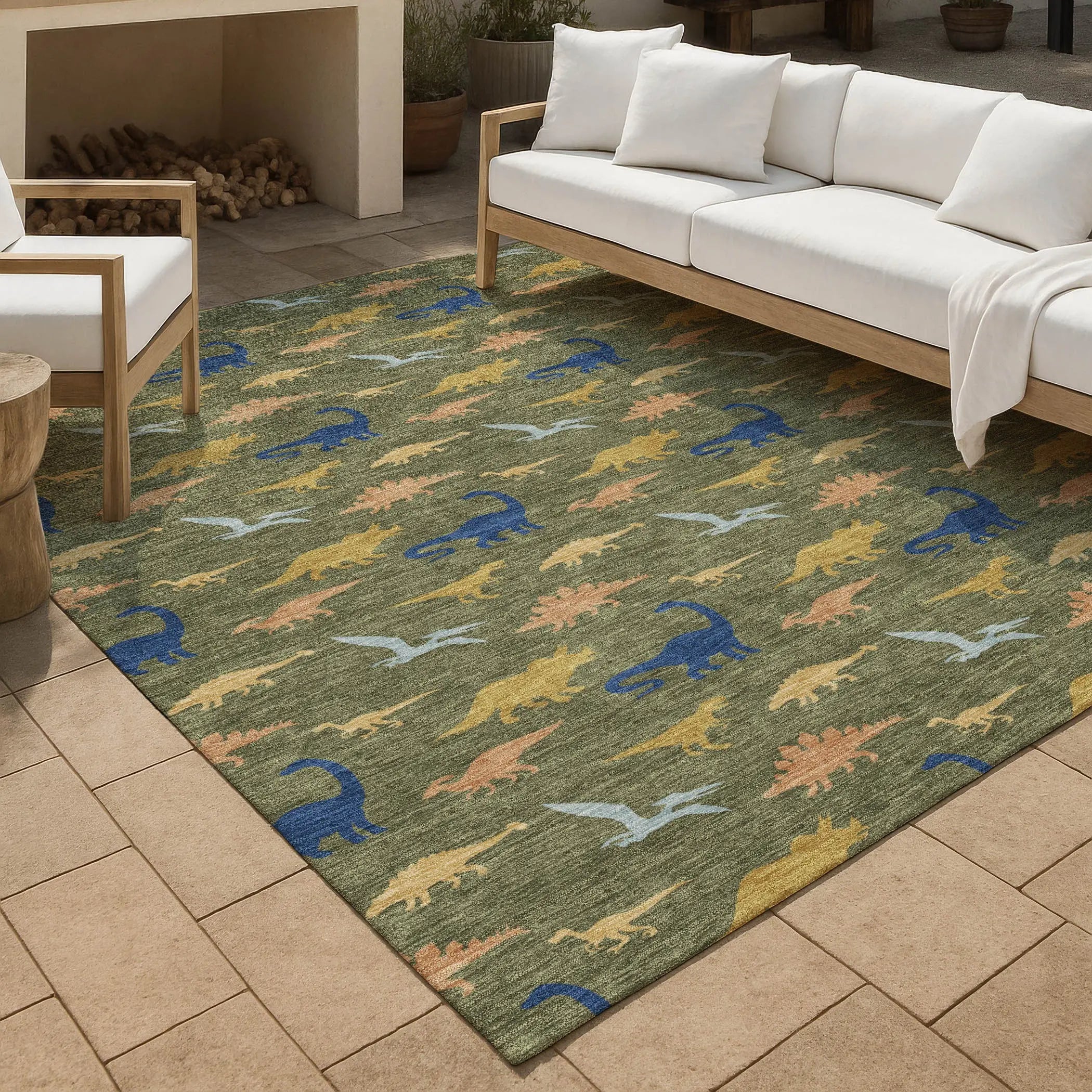 8' X 10' Olive Green And Green Geometric Washable Indoor Outdoor Area Rug Homeroots Outdoor