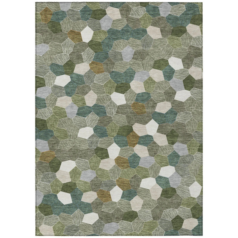 8' X 10' Olive Green And Green Geometric Washable Indoor Outdoor Area Rug Homeroots Outdoor