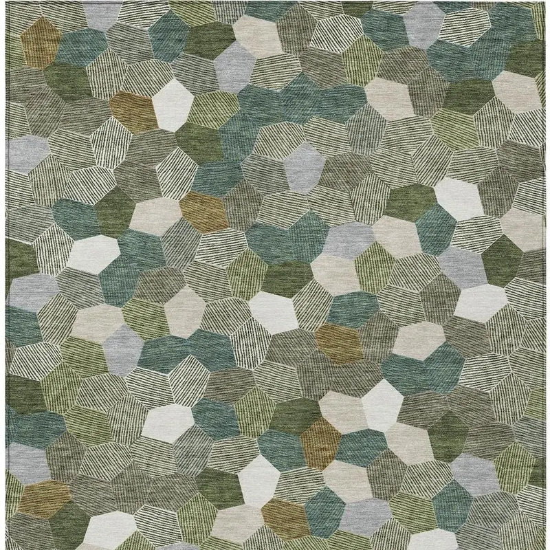 8' X 10' Olive Green And Green Geometric Washable Indoor Outdoor Area Rug Homeroots Outdoor