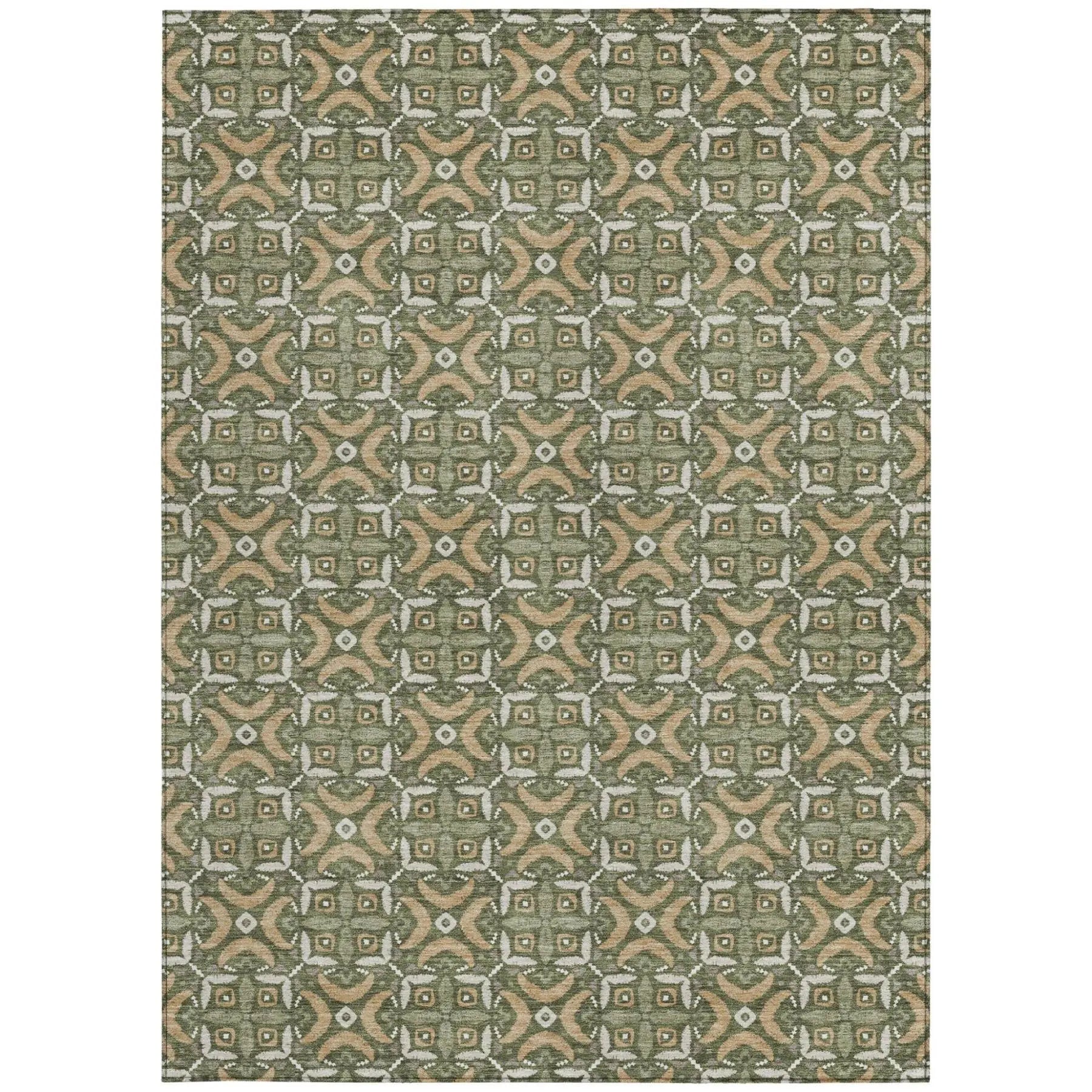 8' X 10' Olive Green And Green Geometric Washable Indoor Outdoor Area Rug Homeroots Outdoor