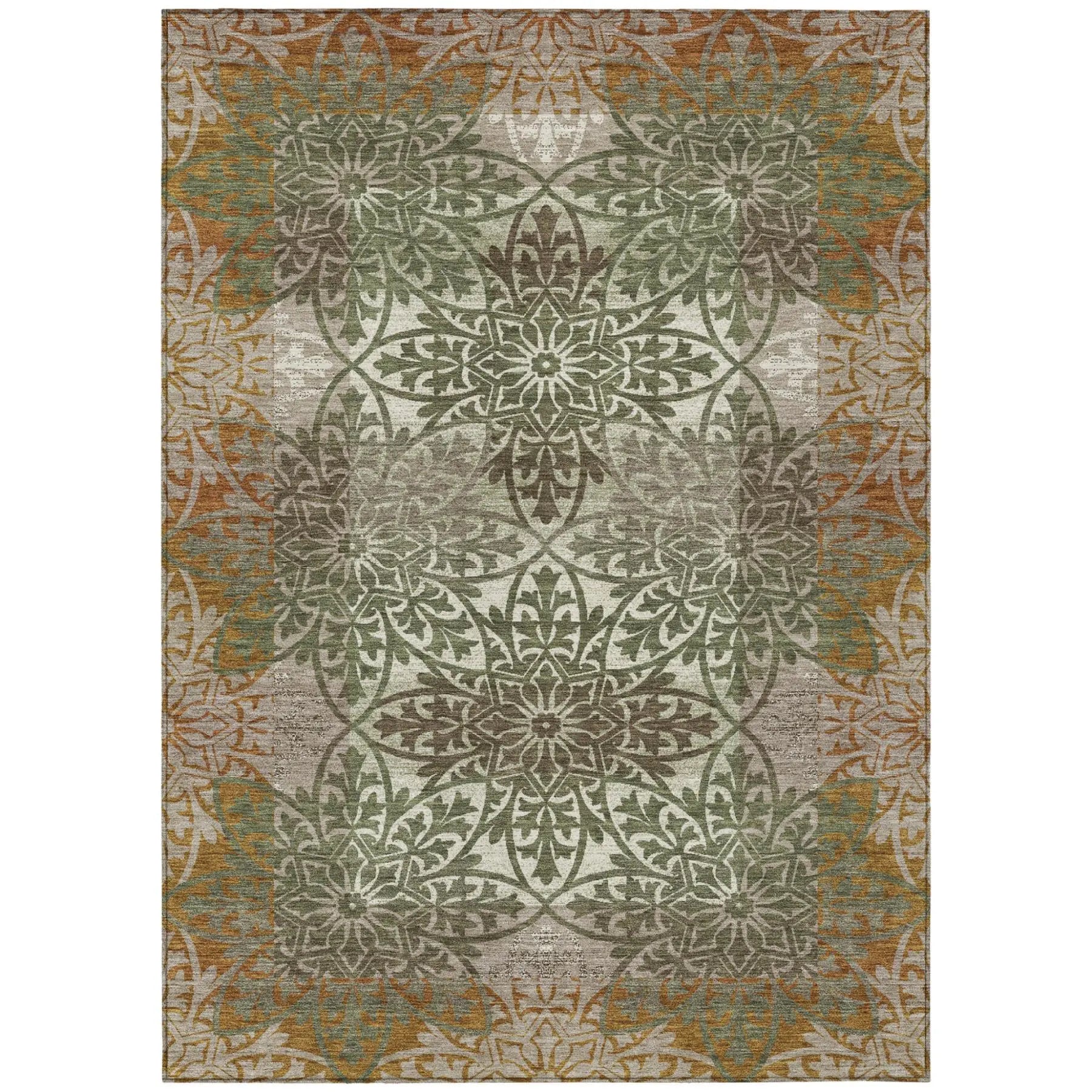 8' X 10' Olive Green And Green Oriental Washable Indoor Outdoor Area Rug Homeroots Outdoor