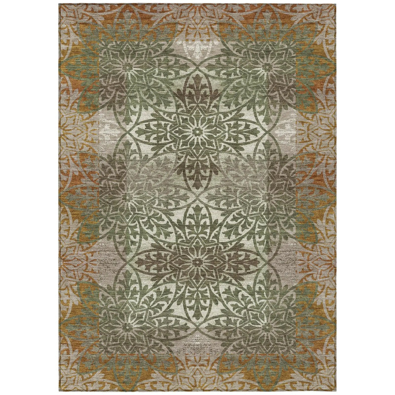 8' X 10' Olive Green And Green Oriental Washable Indoor Outdoor Area Rug Homeroots Outdoor
