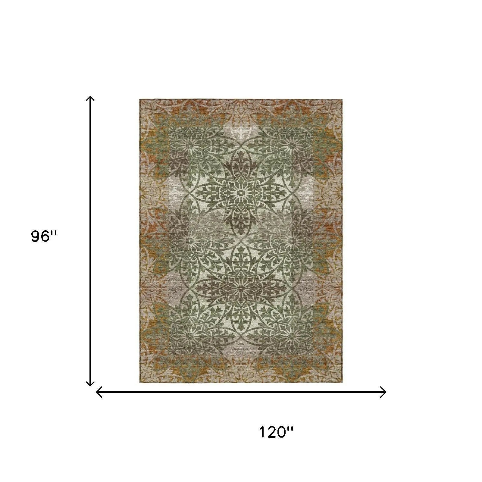 8' X 10' Olive Green And Green Oriental Washable Indoor Outdoor Area Rug Homeroots Outdoor