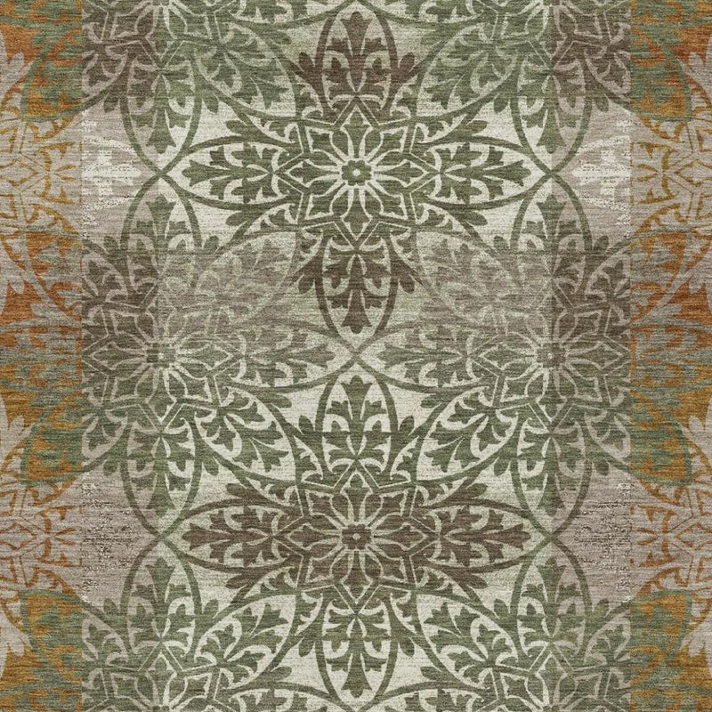 8' X 10' Olive Green And Green Oriental Washable Indoor Outdoor Area Rug Homeroots Outdoor
