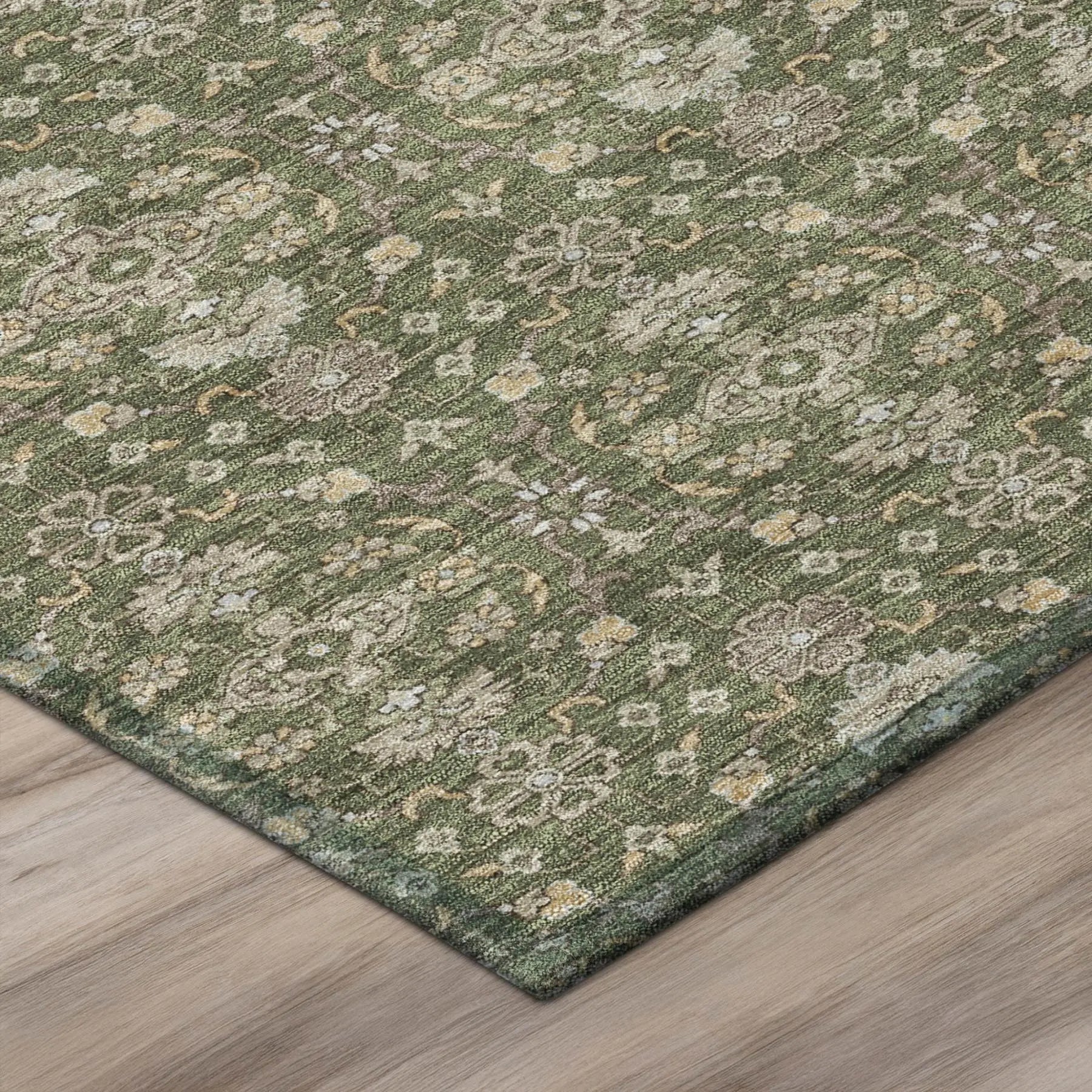 8' X 10' Olive Green And Green Oriental Washable Indoor Outdoor Area Rug Homeroots Outdoor