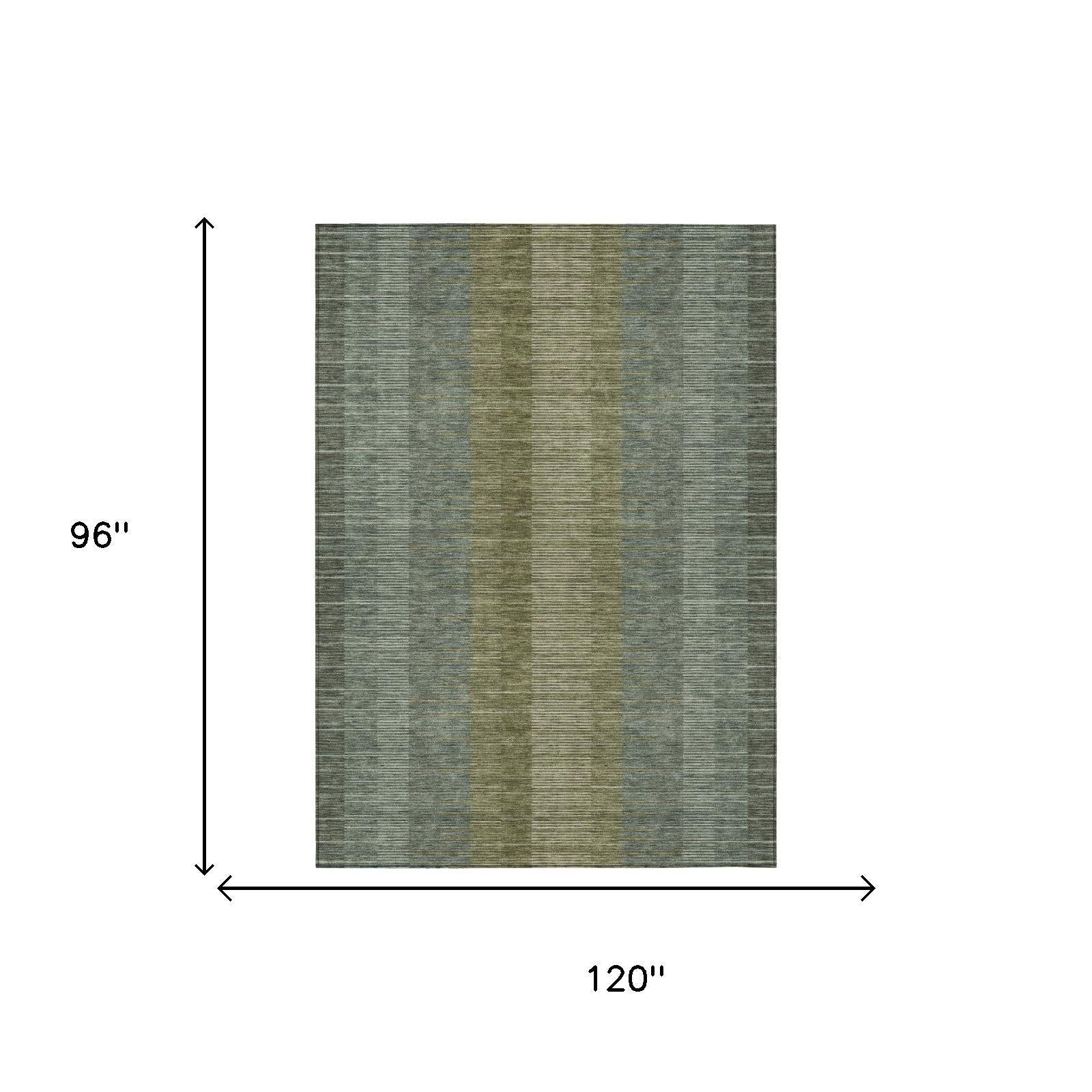 8' X 10' Olive Green And Green Striped Washable Indoor Outdoor Area Rug Homeroots Outdoor