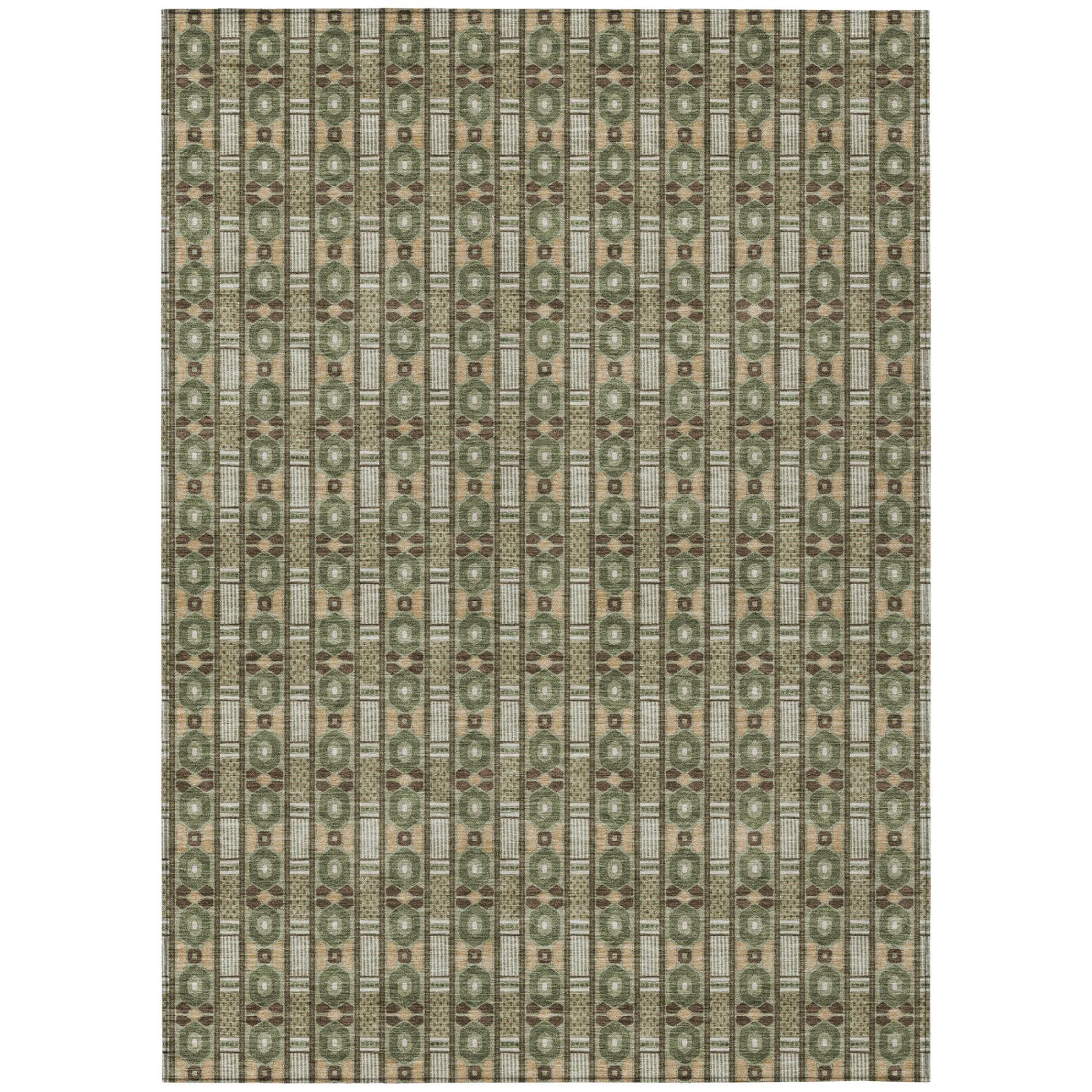 8' X 10' Olive Green And Green Striped Washable Indoor Outdoor Area Rug Homeroots Outdoor