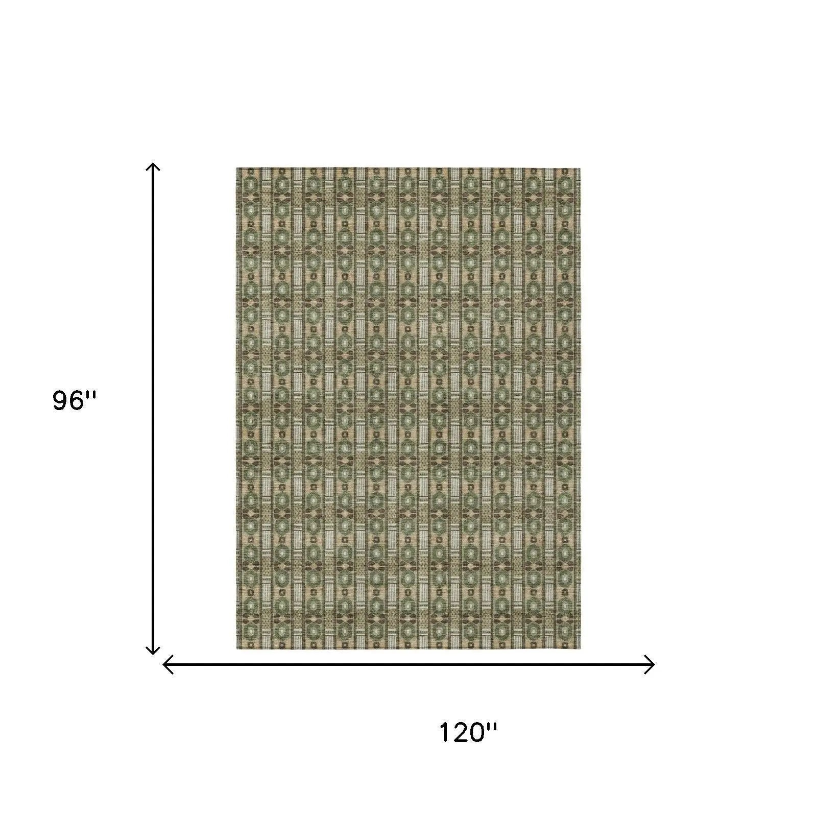 8' X 10' Olive Green And Green Striped Washable Indoor Outdoor Area Rug Homeroots Outdoor