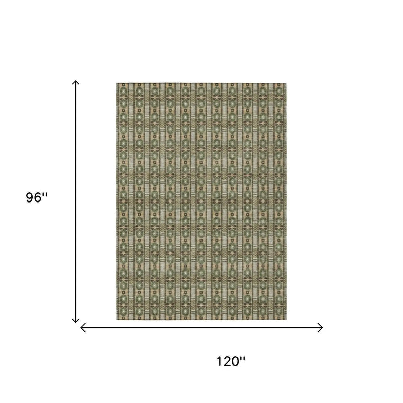 8' X 10' Olive Green And Green Striped Washable Indoor Outdoor Area Rug Homeroots Outdoor