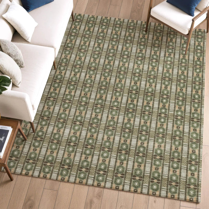 8' X 10' Olive Green And Green Striped Washable Indoor Outdoor Area Rug Homeroots Outdoor