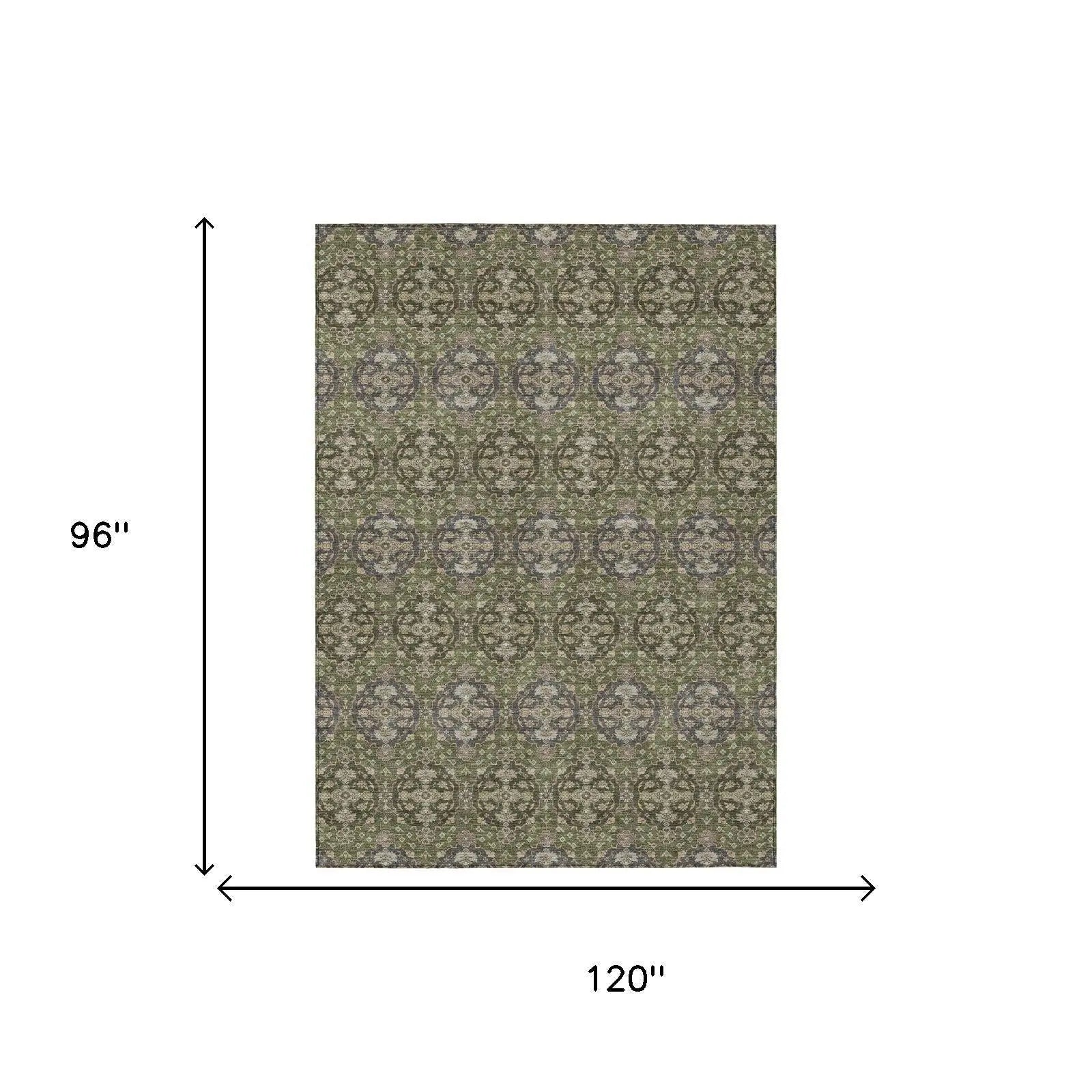 8' X 10' Olive Green And Green Striped Washable Indoor Outdoor Area Rug Homeroots Outdoor