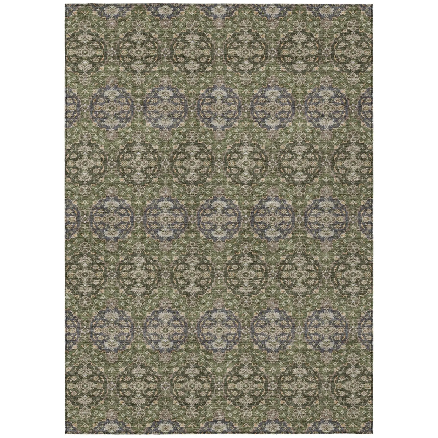8' X 10' Olive Green And Green Striped Washable Indoor Outdoor Area Rug Homeroots Outdoor