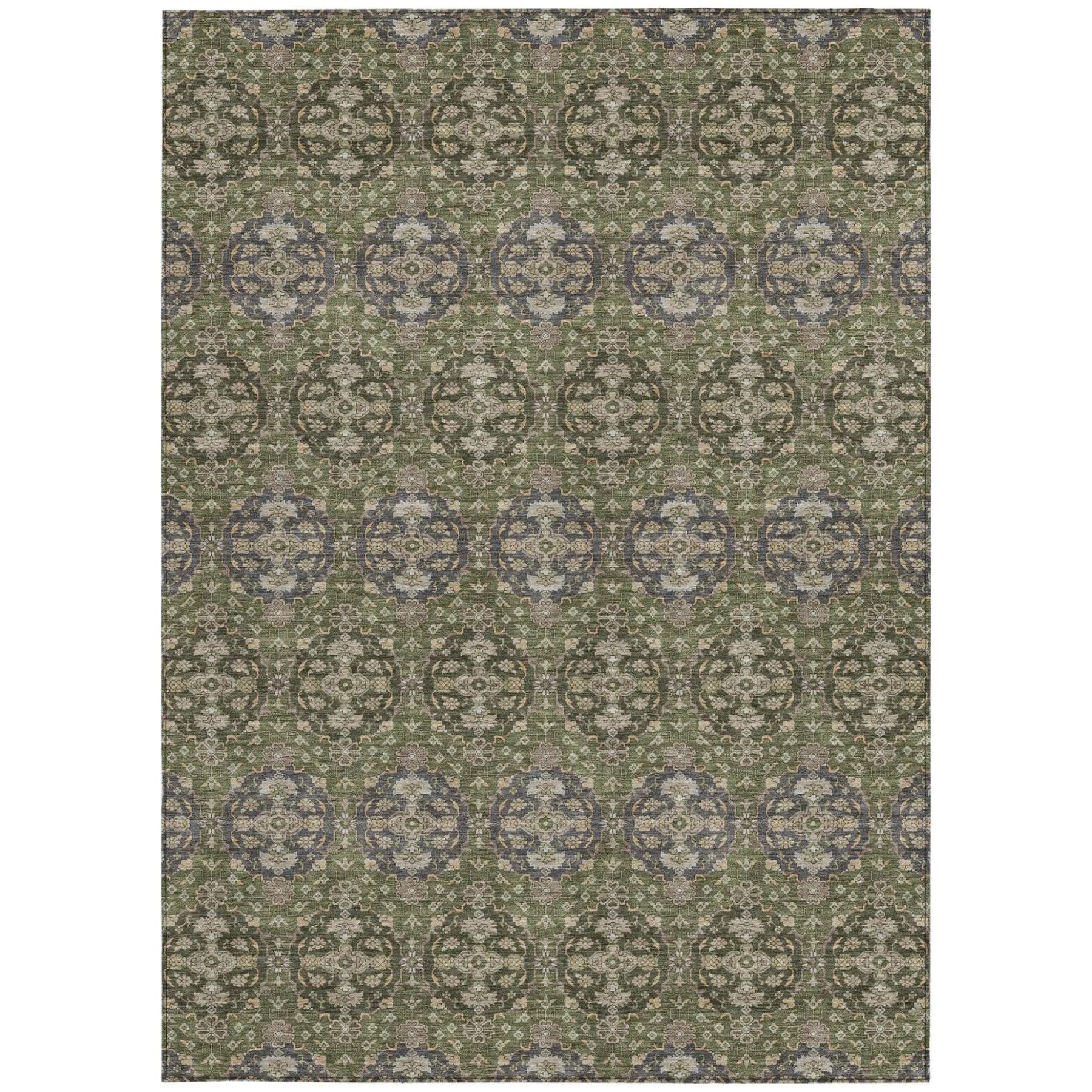 8' X 10' Olive Green And Green Striped Washable Indoor Outdoor Area Rug Homeroots Outdoor