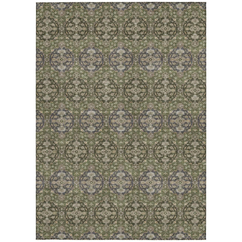 8' X 10' Olive Green And Green Striped Washable Indoor Outdoor Area Rug Homeroots Outdoor