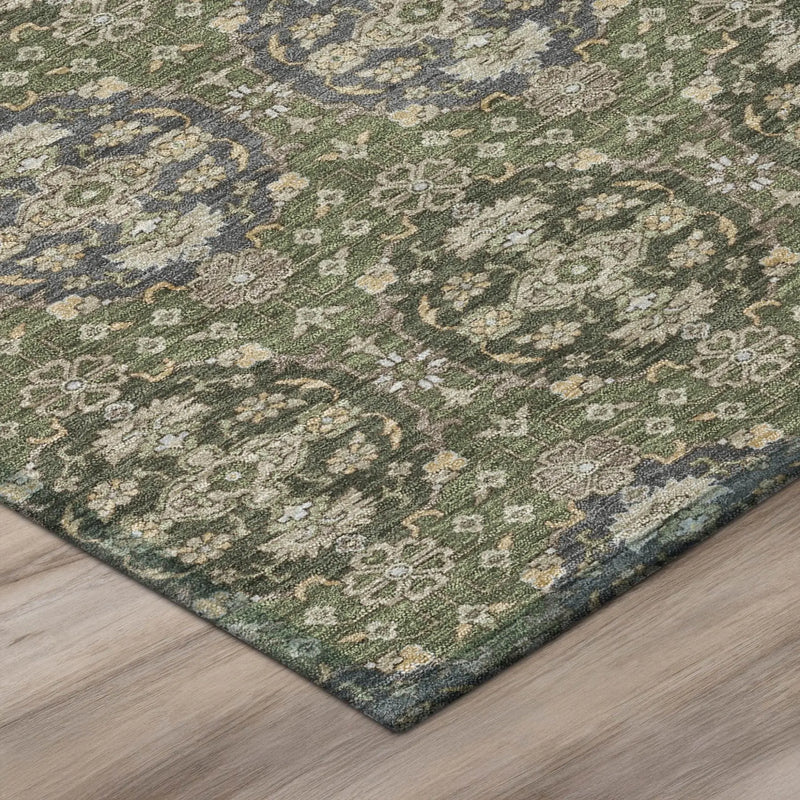 8' X 10' Olive Green And Green Striped Washable Indoor Outdoor Area Rug Homeroots Outdoor