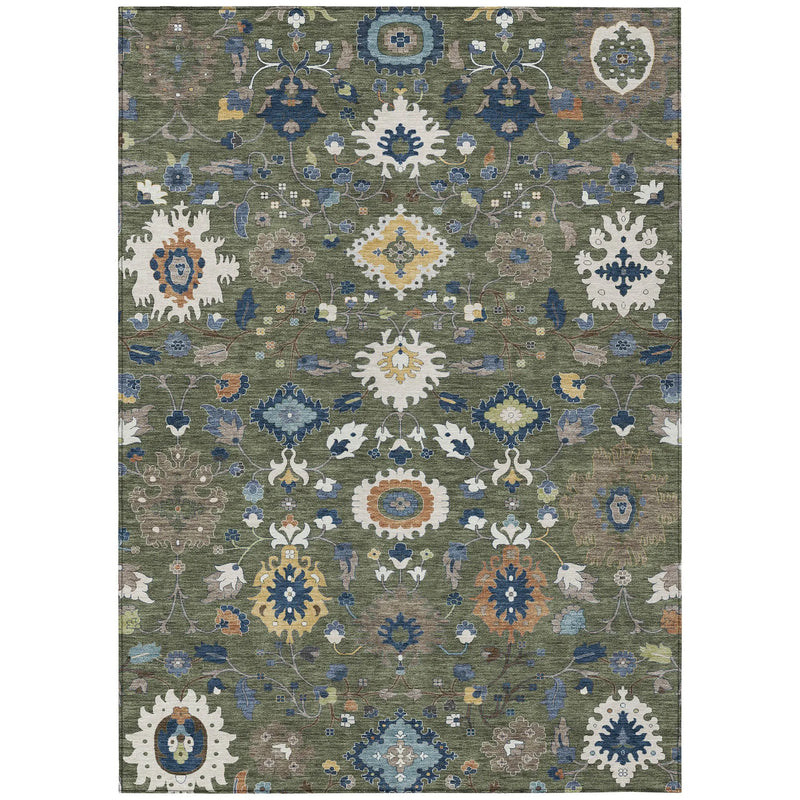 8' X 10' Olive Green And Ivory Floral Medallion Washable Indoor Outdoor Area Rug Homeroots Outdoor