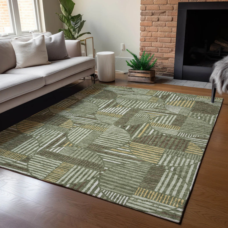 8' X 10' Olive Green And Khaki Geometric Washable Indoor Outdoor Area Rug Homeroots Outdoor