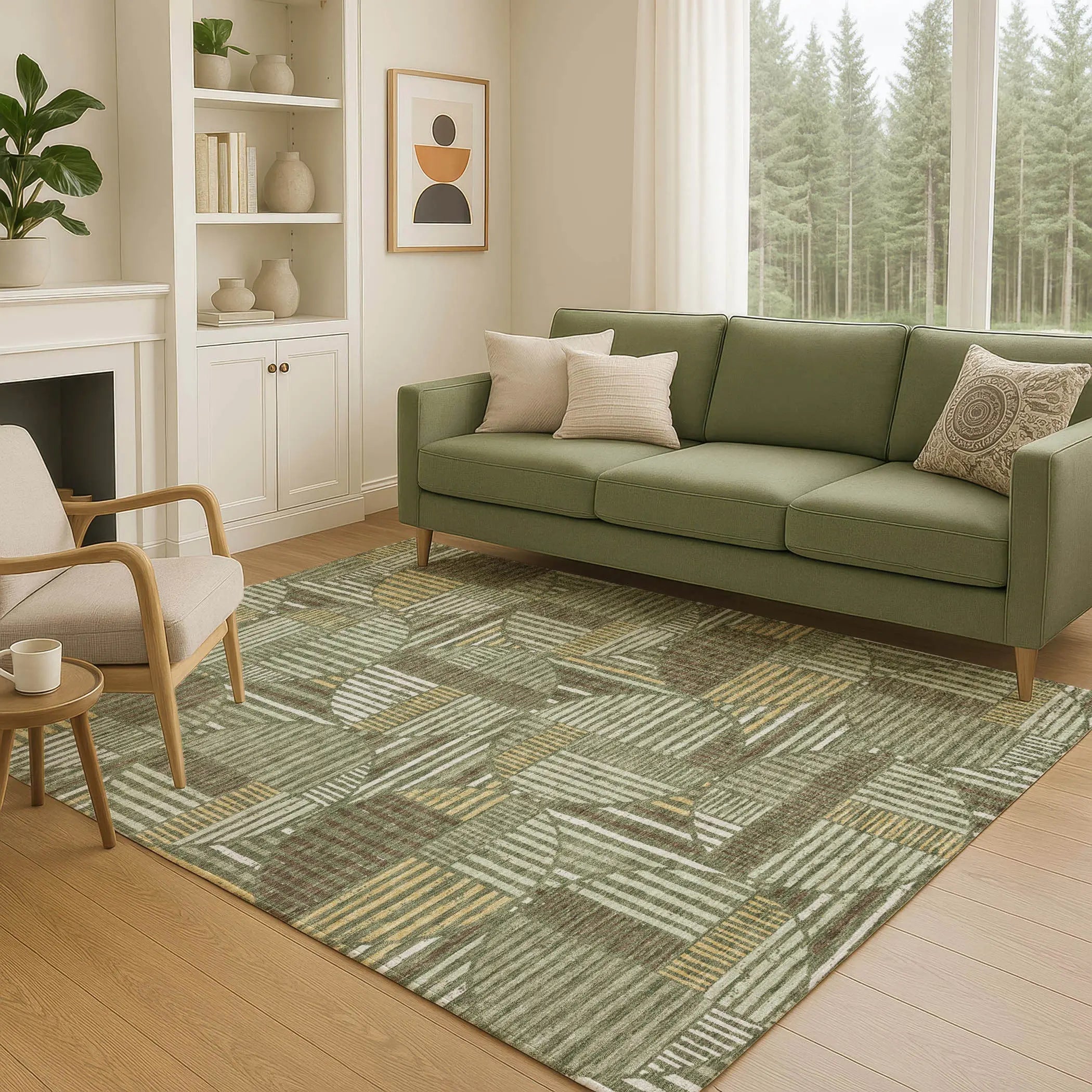 8' X 10' Olive Green And Khaki Geometric Washable Indoor Outdoor Area Rug Homeroots Outdoor