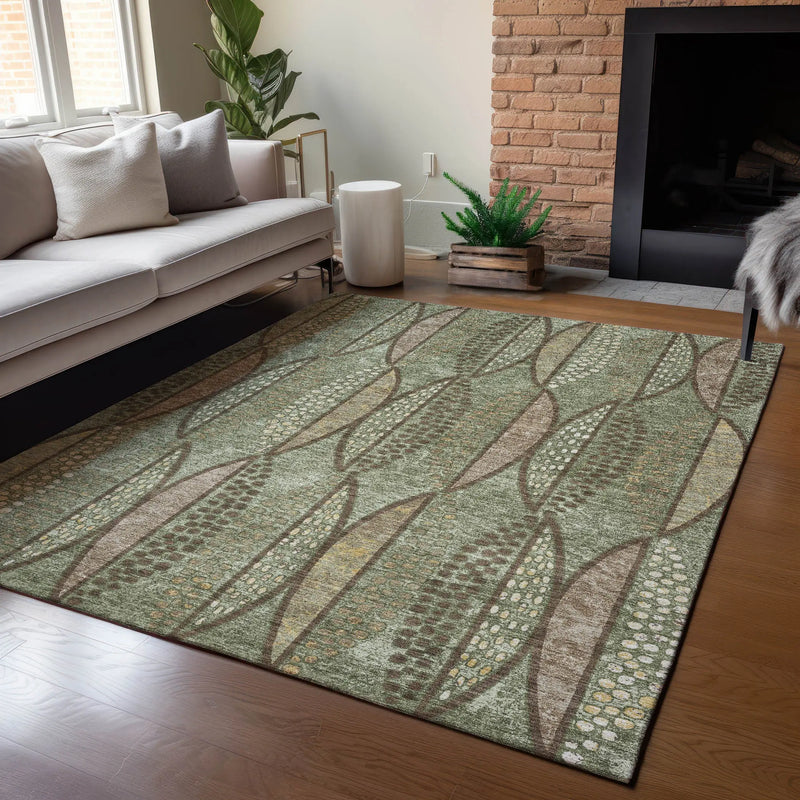 8' X 10' Olive Green And Linen Geometric Washable Indoor Outdoor Area Rug Homeroots Outdoor
