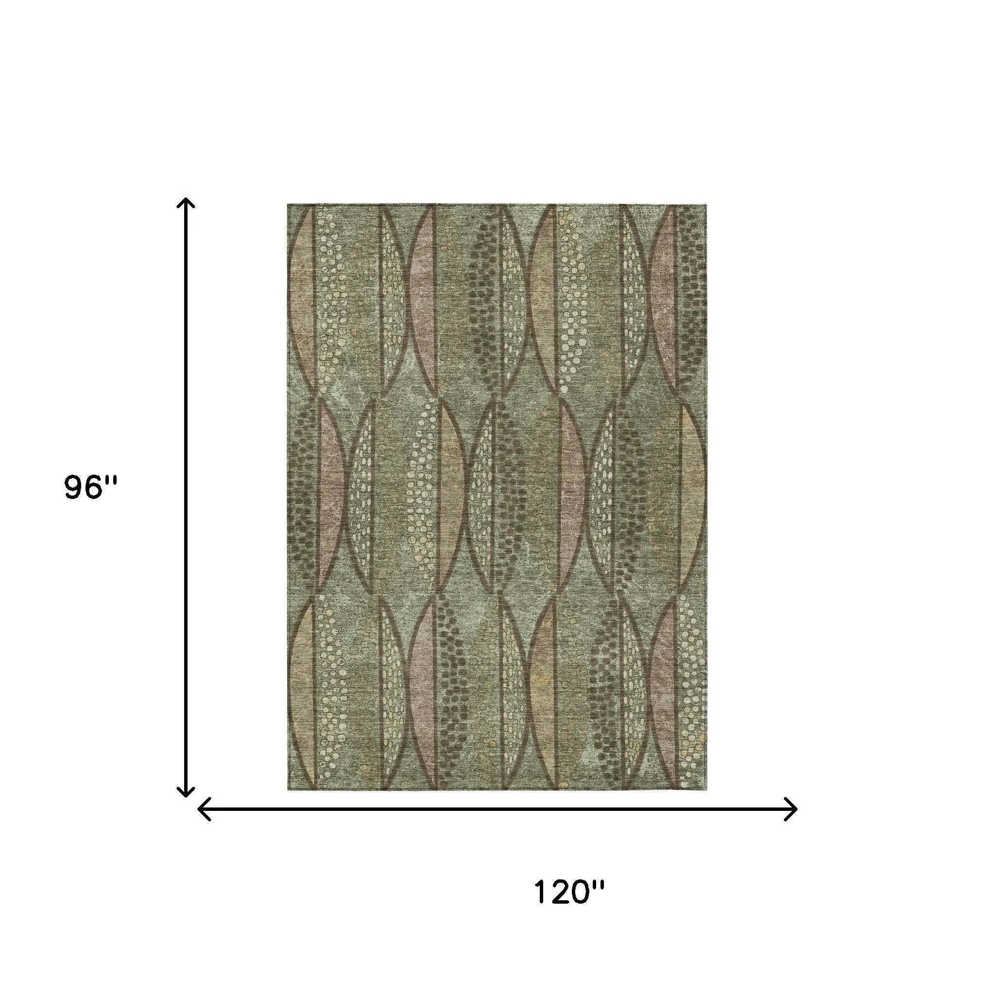 8' X 10' Olive Green And Linen Geometric Washable Indoor Outdoor Area Rug Homeroots Outdoor