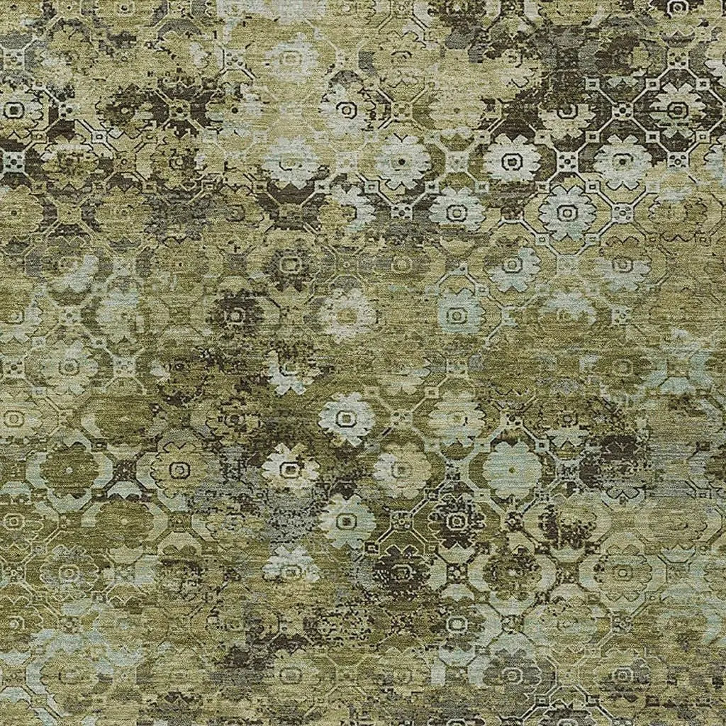 8' X 10' Olive Green And Mint Green Abstract Washable Indoor Outdoor Area Rug Homeroots Outdoor
