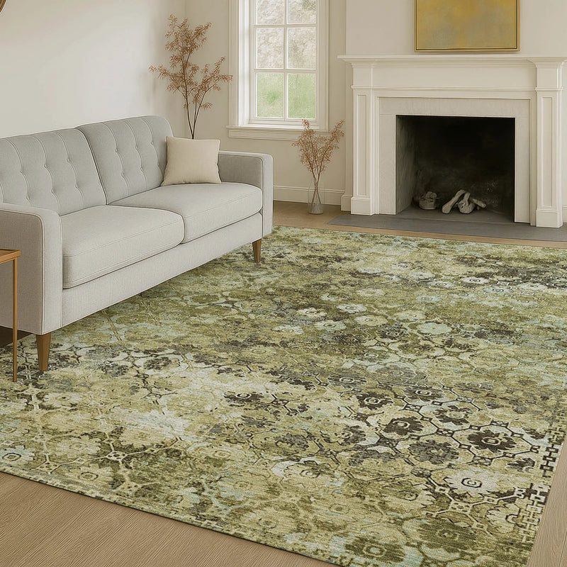 8' X 10' Olive Green And Mint Green Abstract Washable Indoor Outdoor Area Rug Homeroots Outdoor