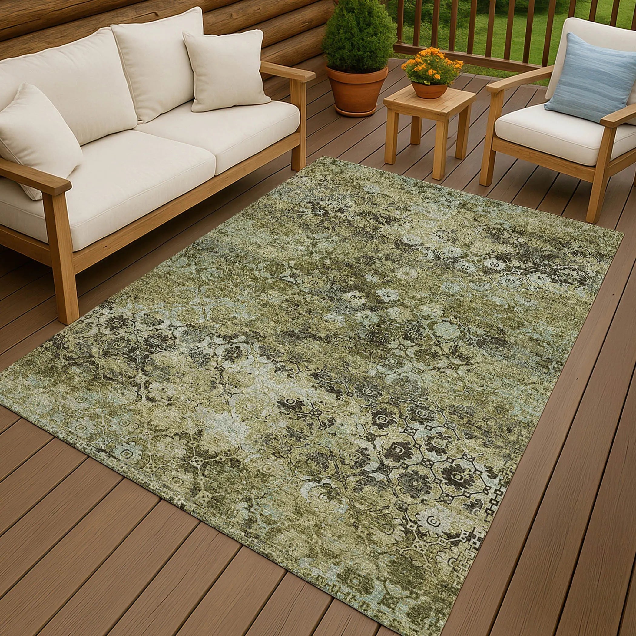 8' X 10' Olive Green And Mint Green Abstract Washable Indoor Outdoor Area Rug Homeroots Outdoor