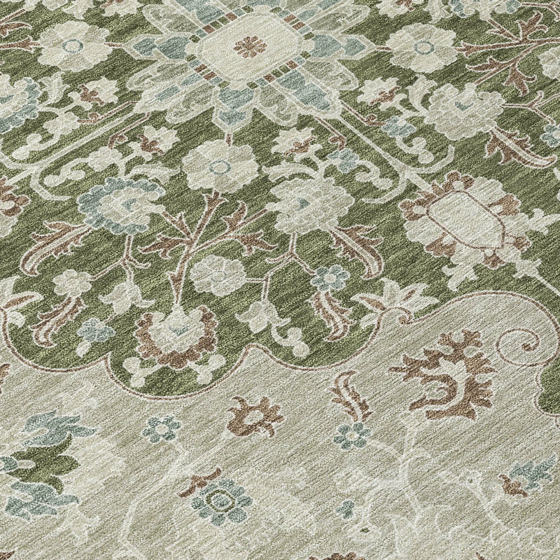 8' X 10' Olive Green And Sage Floral Medallion Washable Indoor Outdoor Area Rug Homeroots Outdoor