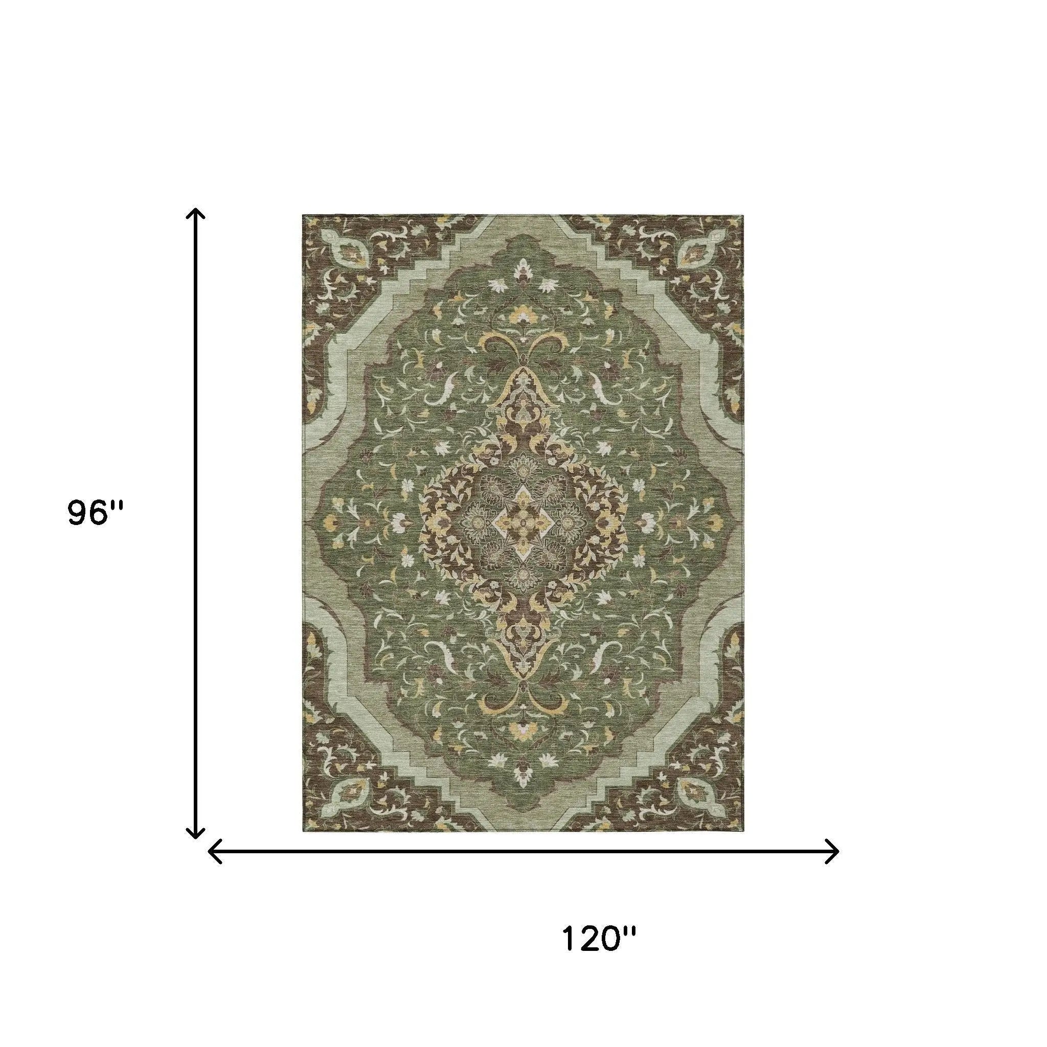 8' X 10' Olive Green And Taupe Medallion Washable Indoor Outdoor Area Rug Homeroots Outdoor
