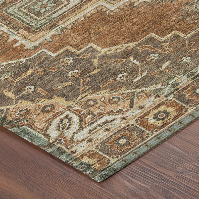 8' X 10' Orange And Aqua Oriental Washable Indoor Outdoor Area Rug Homeroots Outdoor