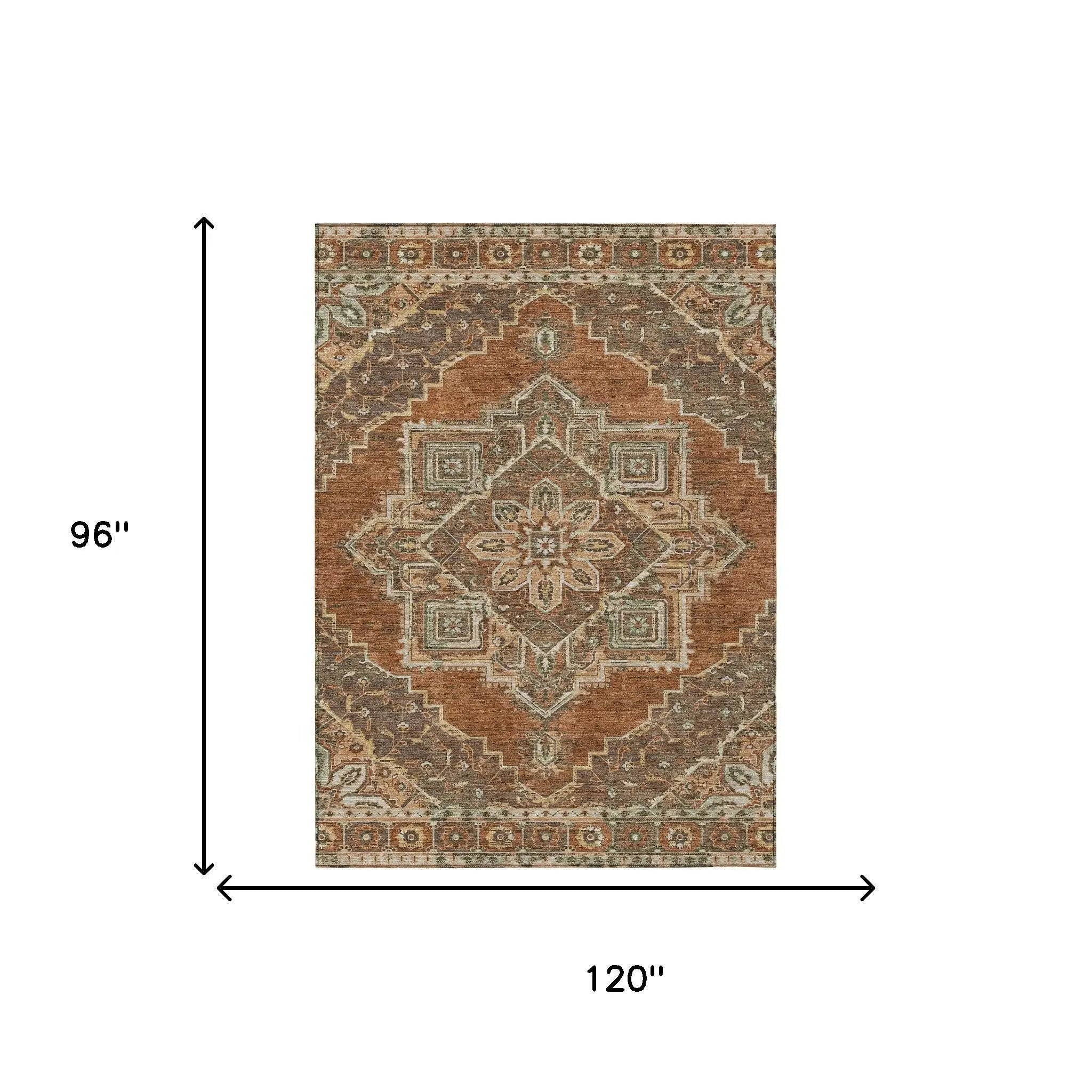 8' X 10' Orange And Aqua Oriental Washable Indoor Outdoor Area Rug Homeroots Outdoor