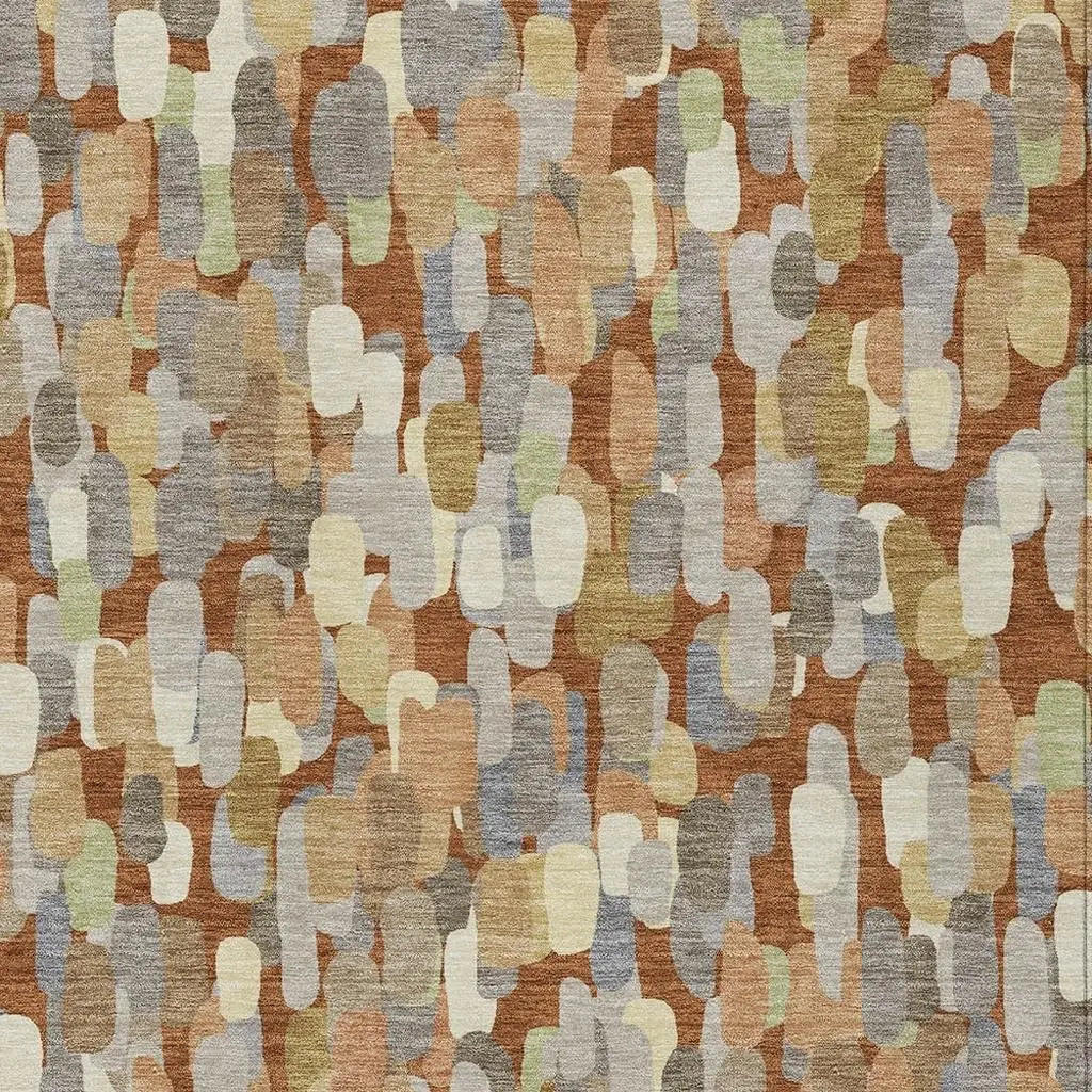 8' X 10' Orange And Beige Abstract Washable Indoor Outdoor Area Rug Homeroots Outdoor