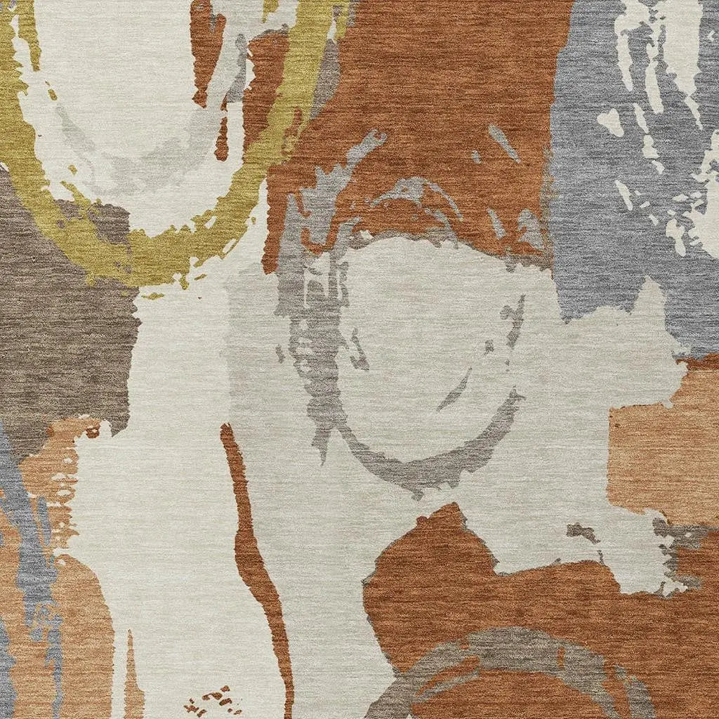 8' X 10' Orange And Beige Abstract Washable Indoor Outdoor Area Rug Homeroots Outdoor