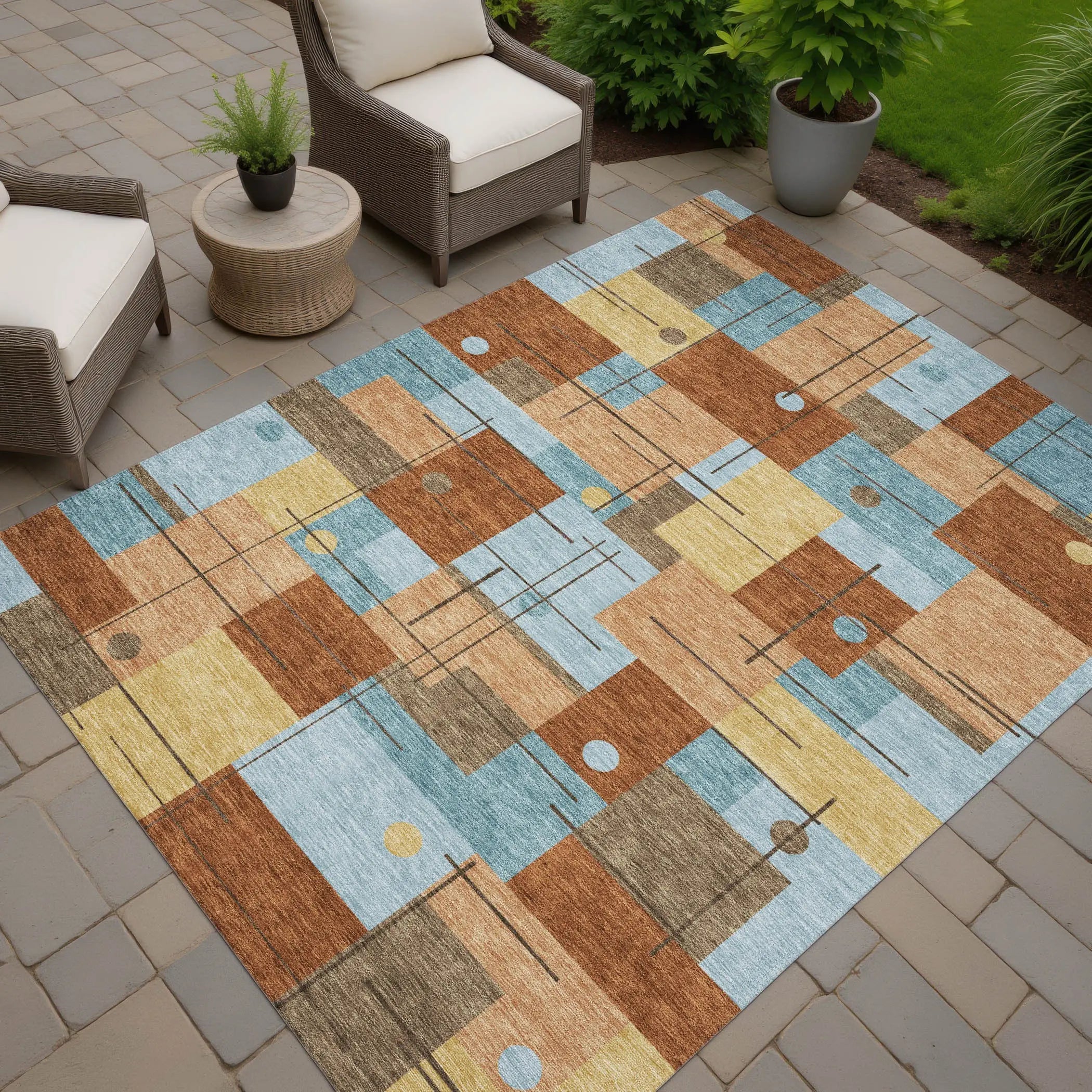 8' X 10' Orange And Beige Geometric Washable Indoor Outdoor Area Rug Homeroots Outdoor