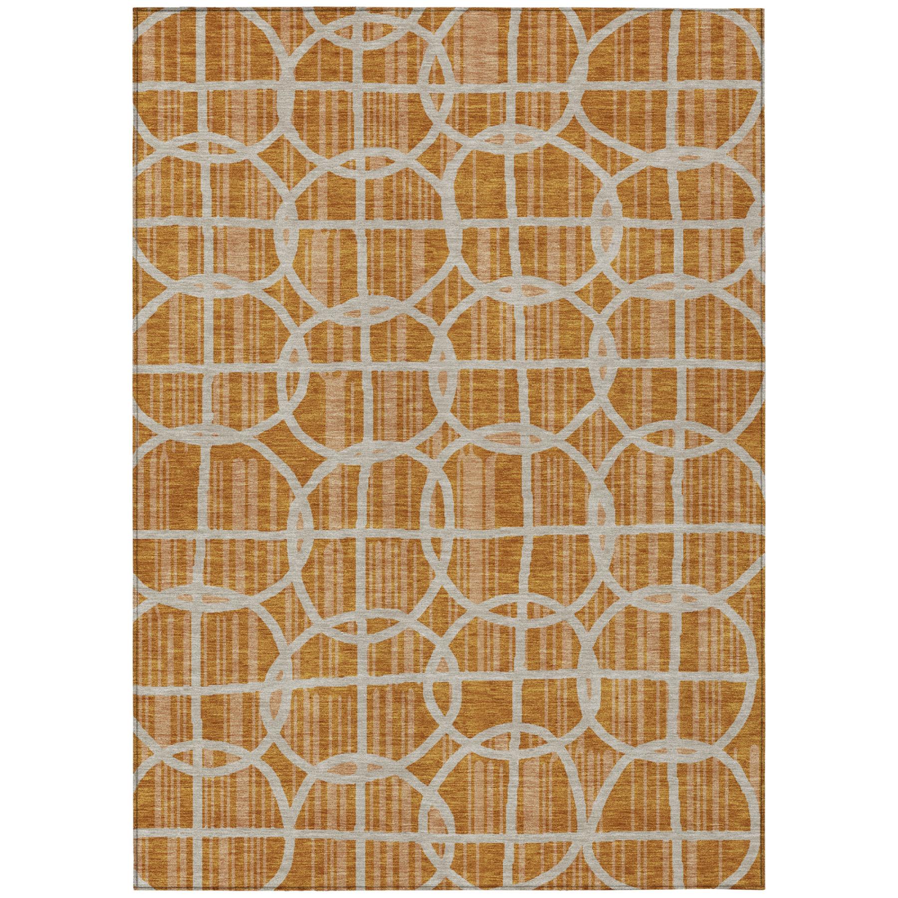 8' X 10' Orange And Beige Geometric Washable Indoor Outdoor Area Rug Homeroots Outdoor