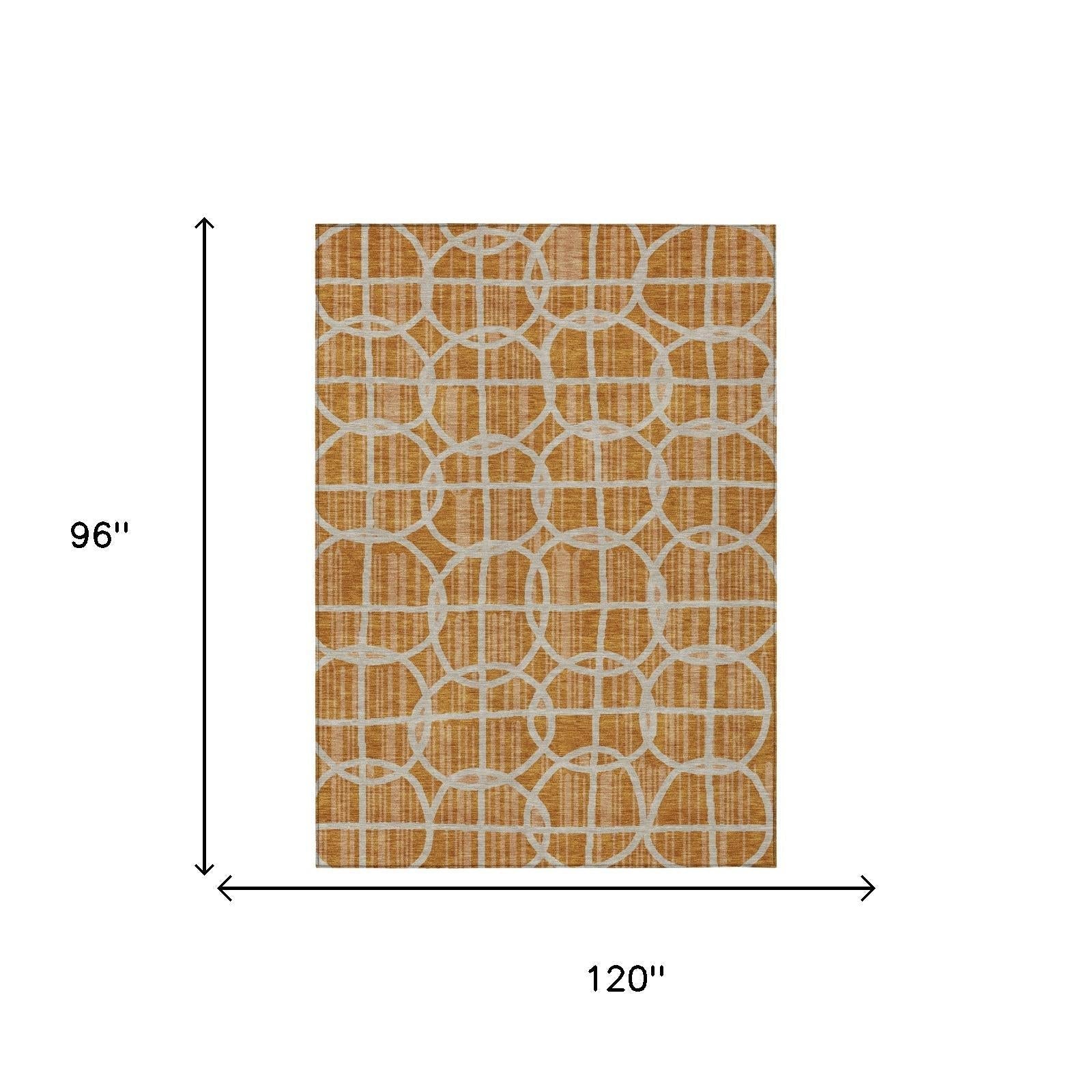 8' X 10' Orange And Beige Geometric Washable Indoor Outdoor Area Rug Homeroots Outdoor