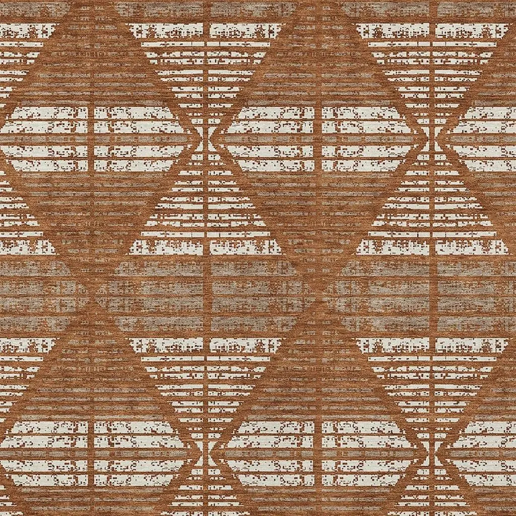 8' X 10' Orange And Beige Geometric Washable Indoor Outdoor Area Rug Homeroots Outdoor