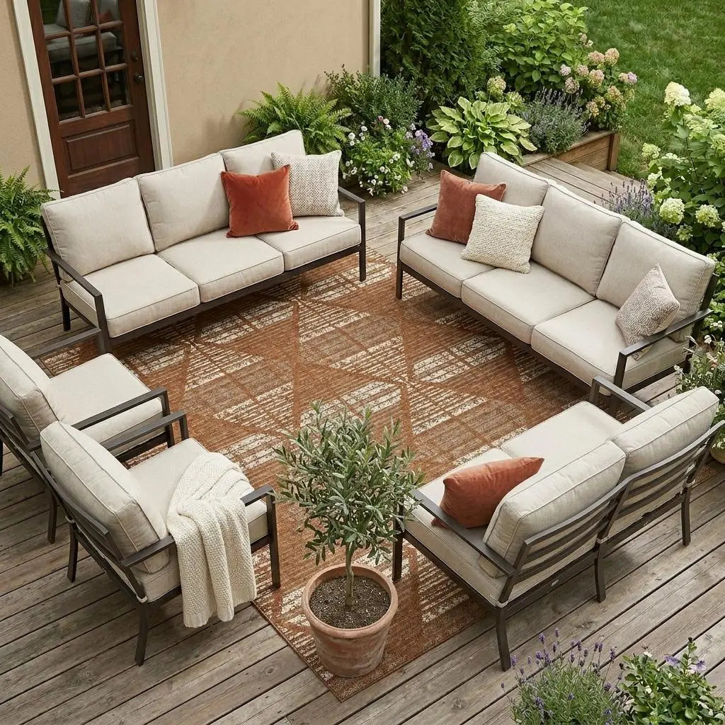 8' X 10' Orange And Beige Geometric Washable Indoor Outdoor Area Rug Homeroots Outdoor