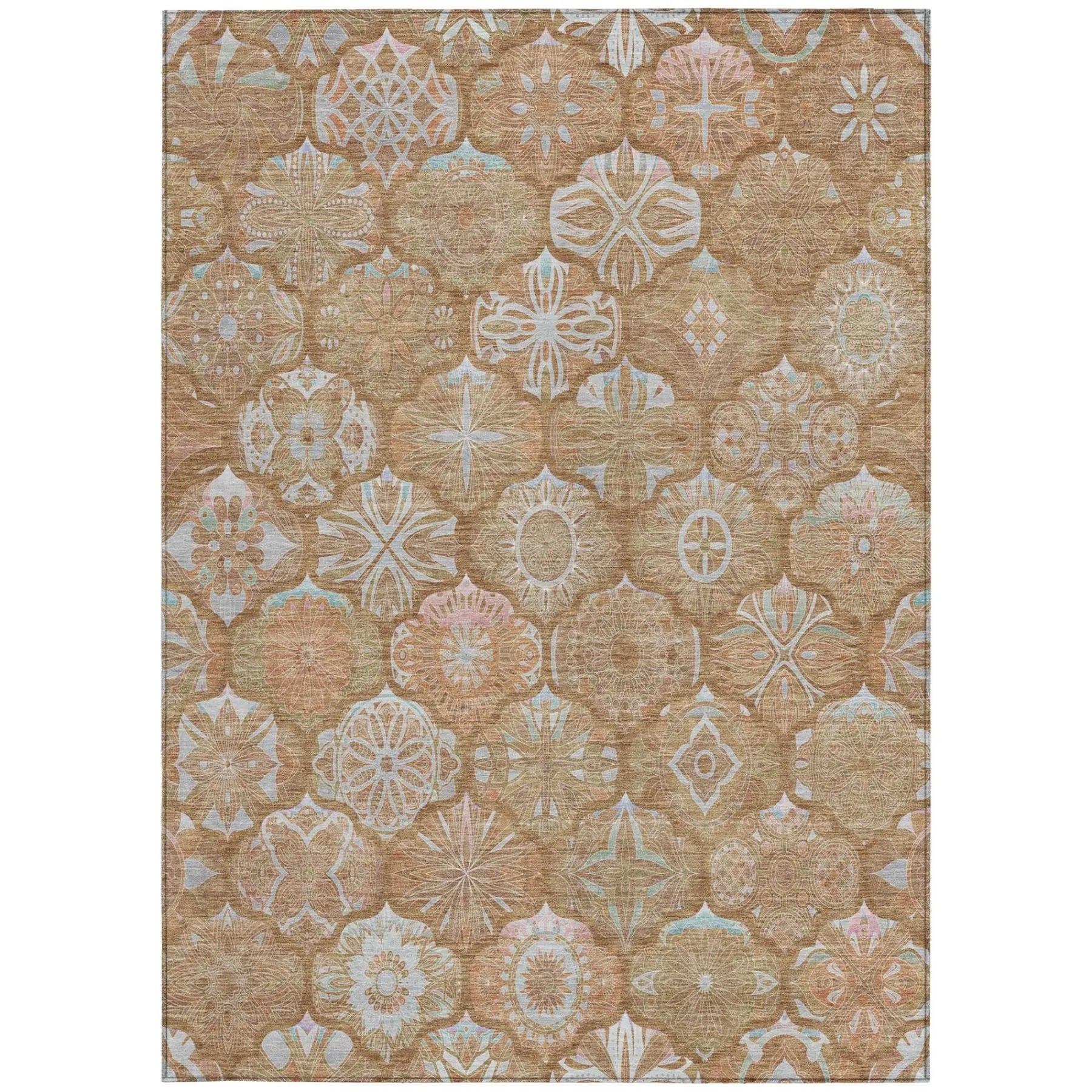 8' X 10' Orange And Beige Ogee Washable Indoor Outdoor Area Rug Homeroots Outdoor