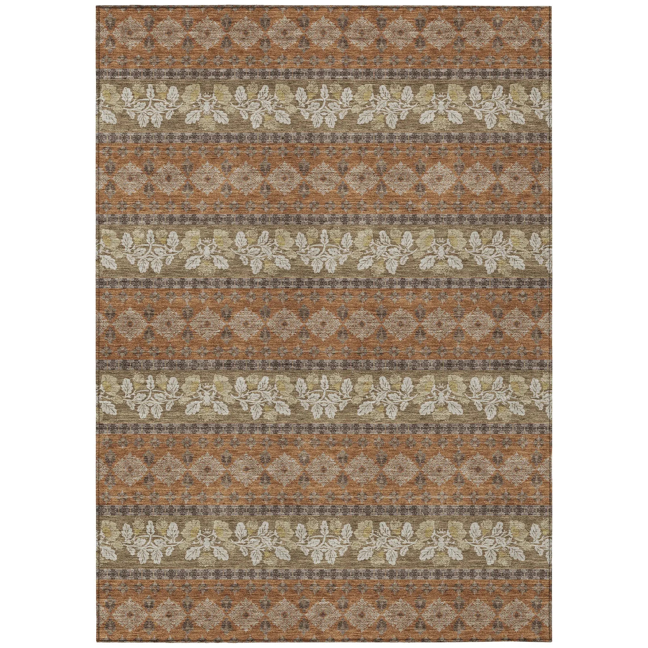 8' X 10' Orange And Beige Striped Washable Indoor Outdoor Area Rug Homeroots Outdoor