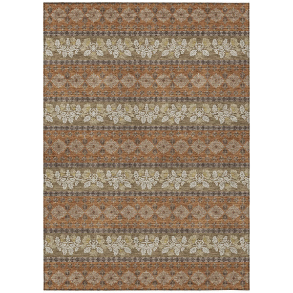 8' X 10' Orange And Beige Striped Washable Indoor Outdoor Area Rug Homeroots Outdoor