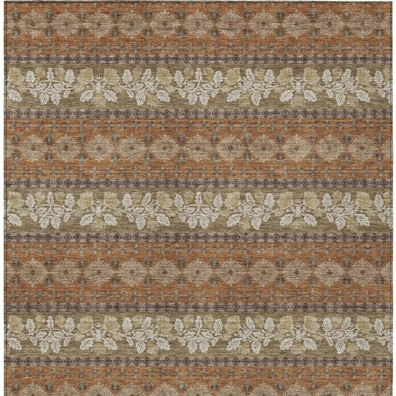 8' X 10' Orange And Beige Striped Washable Indoor Outdoor Area Rug Homeroots Outdoor