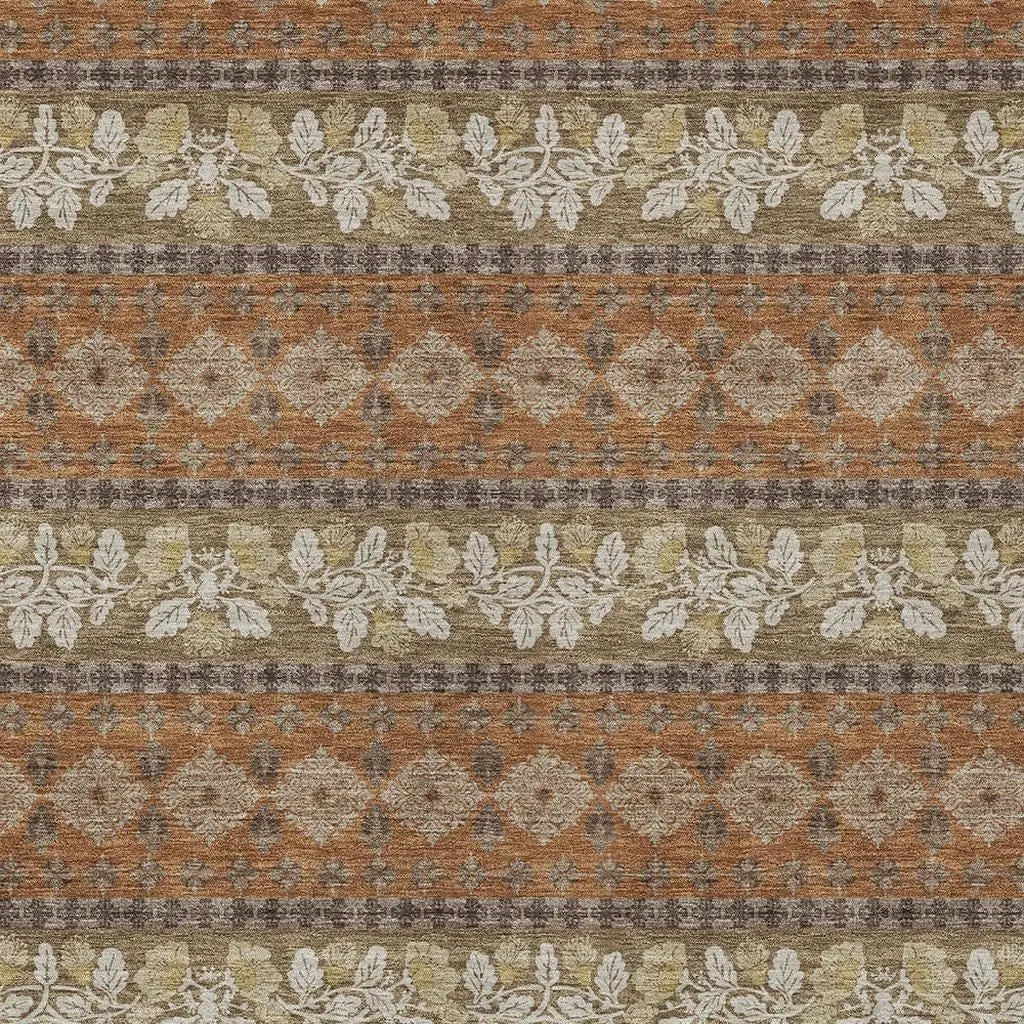 8' X 10' Orange And Beige Striped Washable Indoor Outdoor Area Rug Homeroots Outdoor