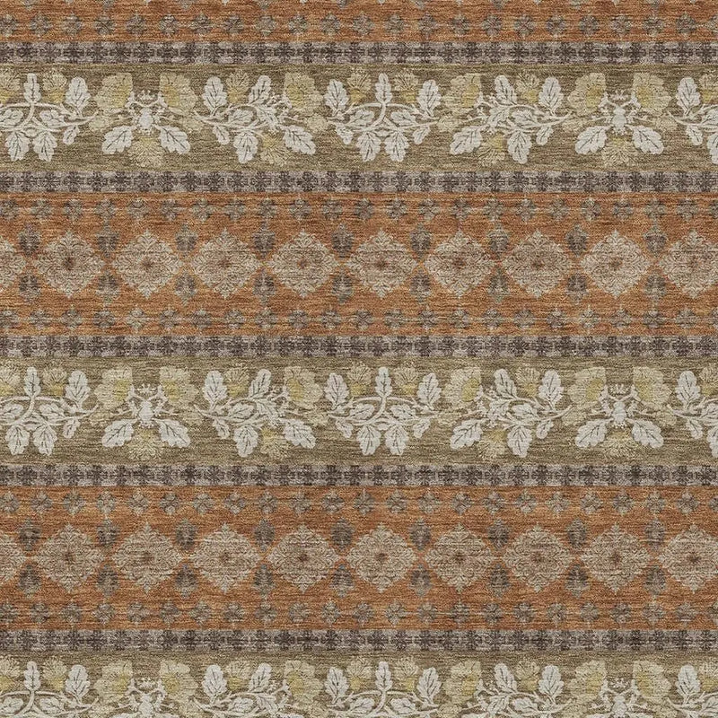 8' X 10' Orange And Beige Striped Washable Indoor Outdoor Area Rug Homeroots Outdoor