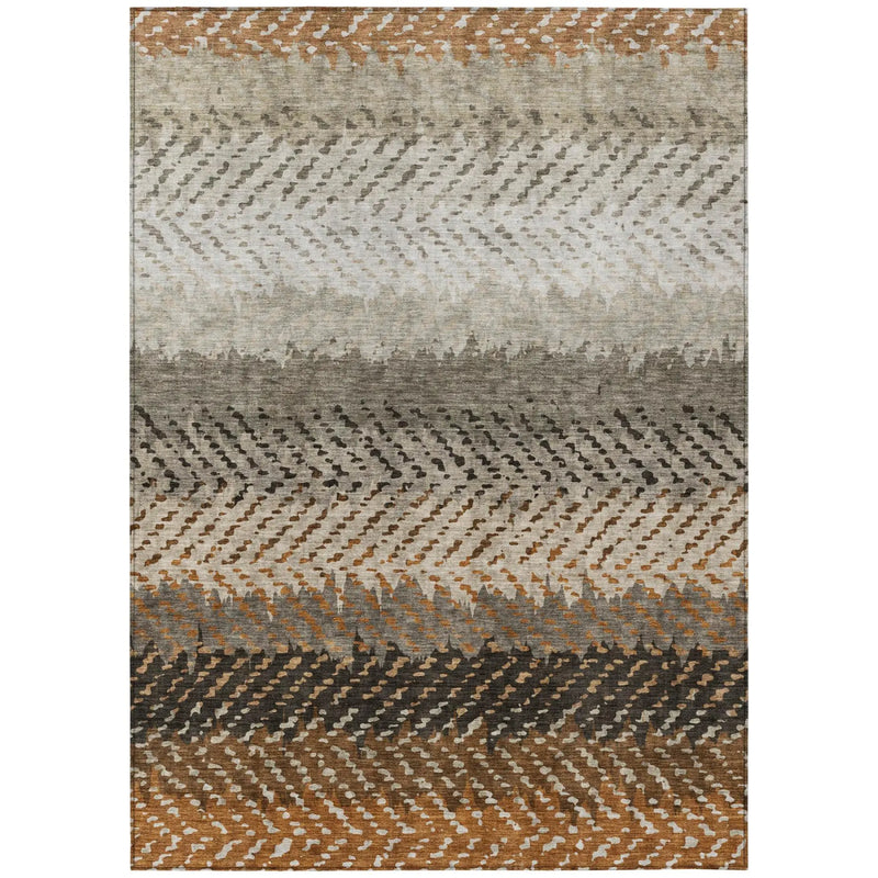 8' X 10' Orange And Beige Striped Washable Indoor Outdoor Area Rug Homeroots Outdoor
