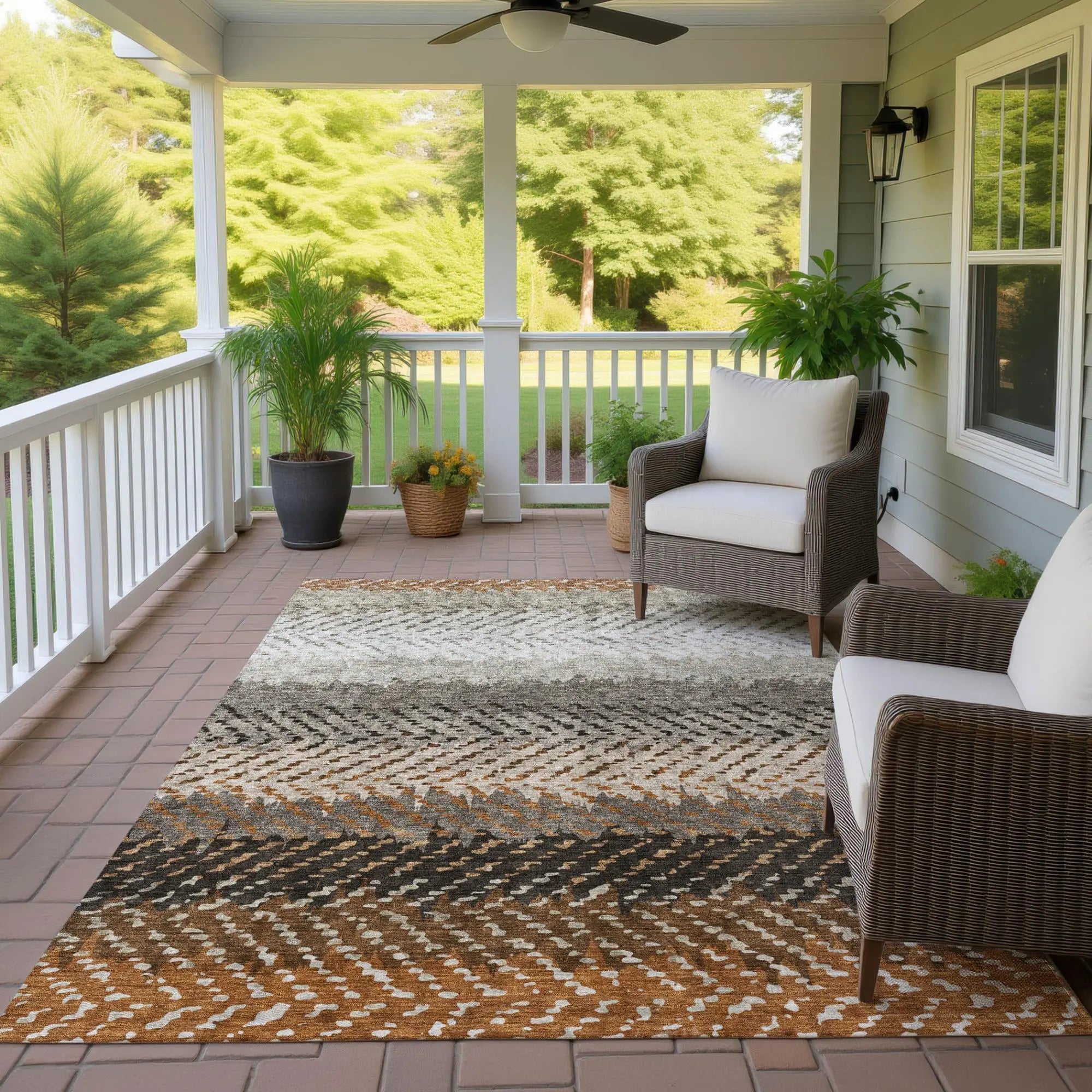 8' X 10' Orange And Beige Striped Washable Indoor Outdoor Area Rug Homeroots Outdoor