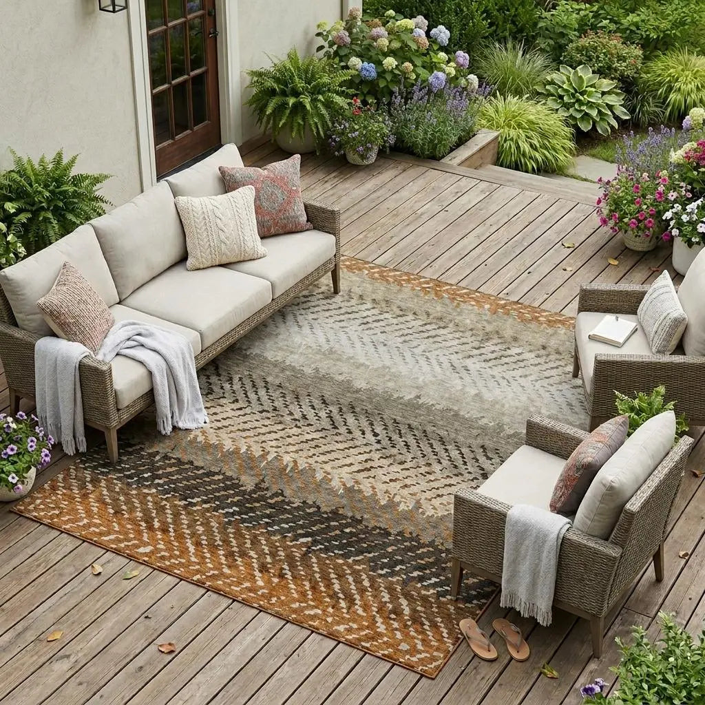 8' X 10' Orange And Beige Striped Washable Indoor Outdoor Area Rug Homeroots Outdoor