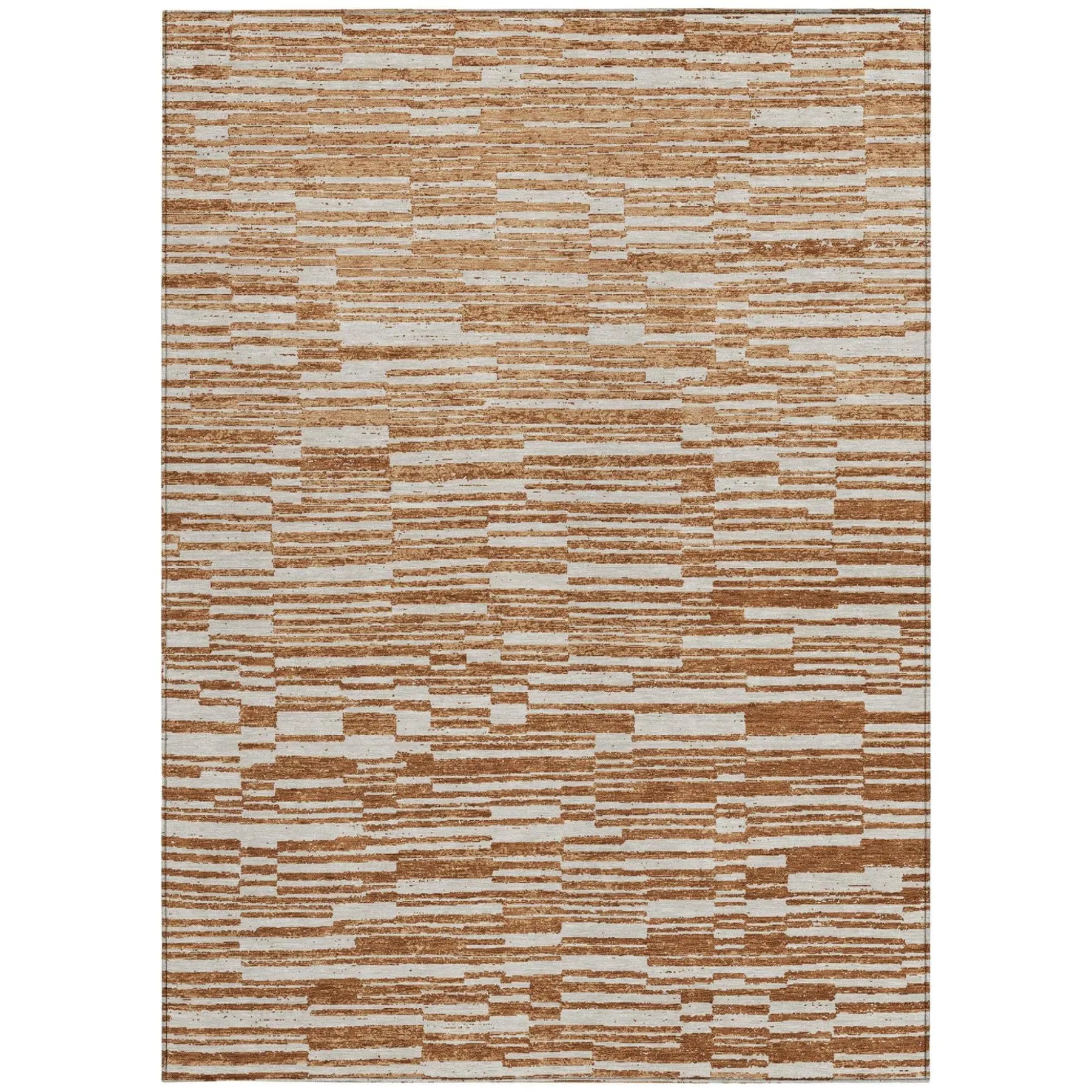 8' X 10' Orange And Beige Striped Washable Indoor Outdoor Area Rug Homeroots Outdoor