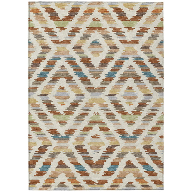 8' X 10' Orange And Beige Tribal Washable Indoor Outdoor Area Rug Homeroots Outdoor