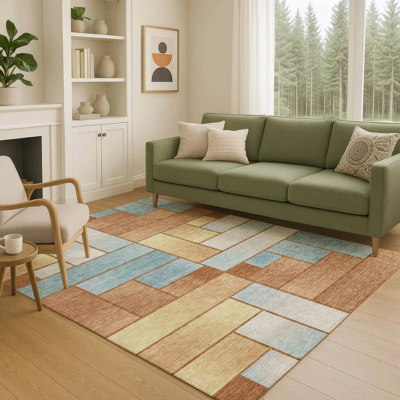 8' X 10' Orange And Blue Geometric Washable Indoor Outdoor Area Rug Homeroots Outdoor